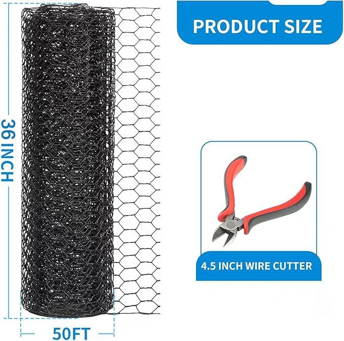 DOLEMODUO 36'' x 50' Black Chicken Wire Fencing, 1 inch Chicken Wire and 20 Gauge Poultry Netting, Garden Mesh Fence Roll for Floral Arrangements/Crafts/Farm/Livestock/Pet Protection - Image 2